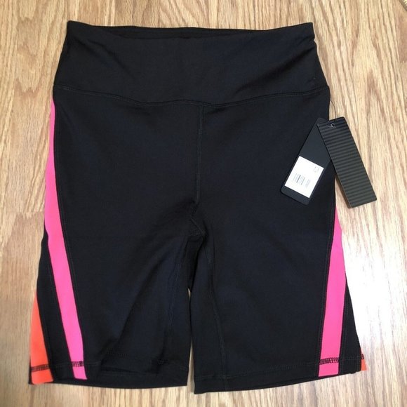 BEBE SPORT Pants - Bebe Sports Black biker shorts Logo Back Pink orange Stripes Size Medium M